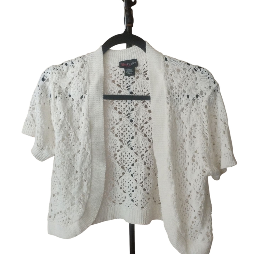 Ultra Flirt White Crotchet Cardigan Sz 1x